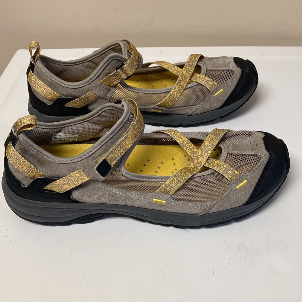 Lands’ End Women’s 10M Sport Sandals Yellow/Gray Leather Adjustable Closure - Picture 5 of 8